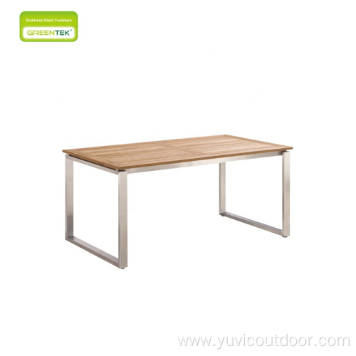 Simple Stainless Steel Frame Teak Panel Dining Table